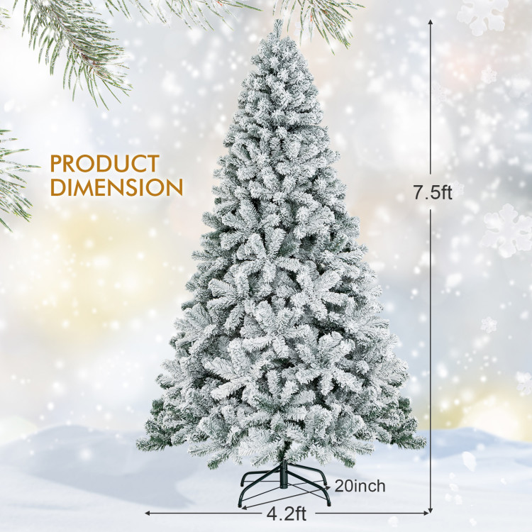 7.5 Feet Snow Flocked Hinged Artificial Christmas Tree without LightsCostway Gallery View 4 of 11