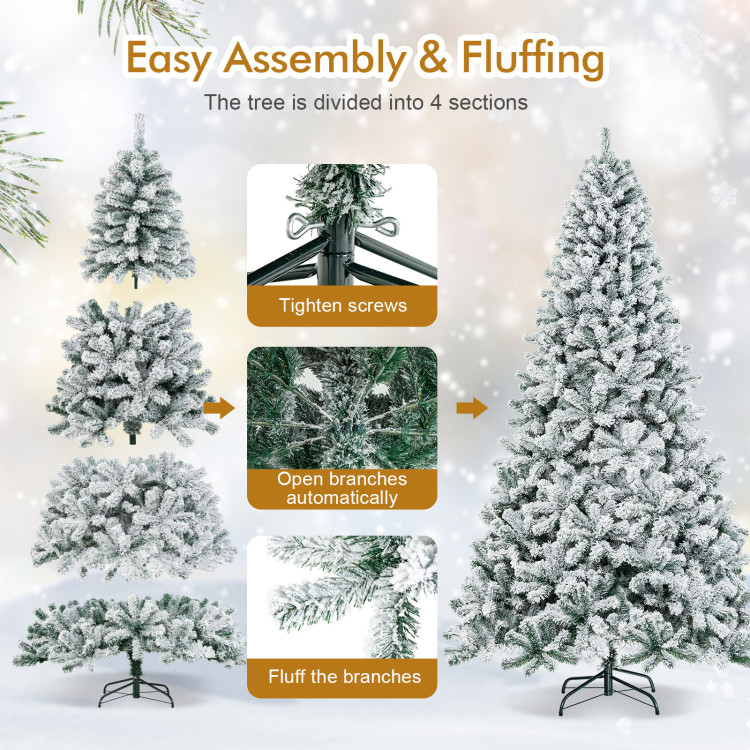9 Feet Artificial Christmas Tree with Premium Snow Flocked HingedCostway Gallery View 3 of 11