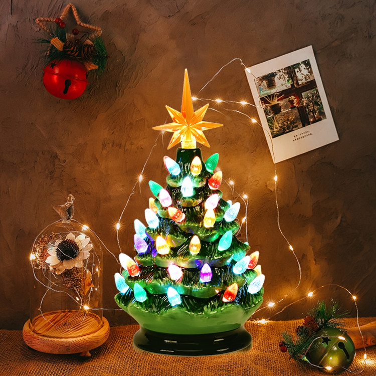 9.5 inch Prelit Hand-Painted Ceramic Battery Powered Christmas TreeCostway Gallery View 6 of 11