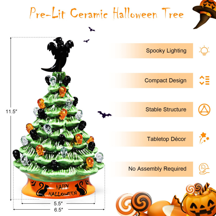 11.5 Inch Pre-Lit Ceramic Hand-Painted Tabletop Halloween TreeCostway Gallery View 4 of 10