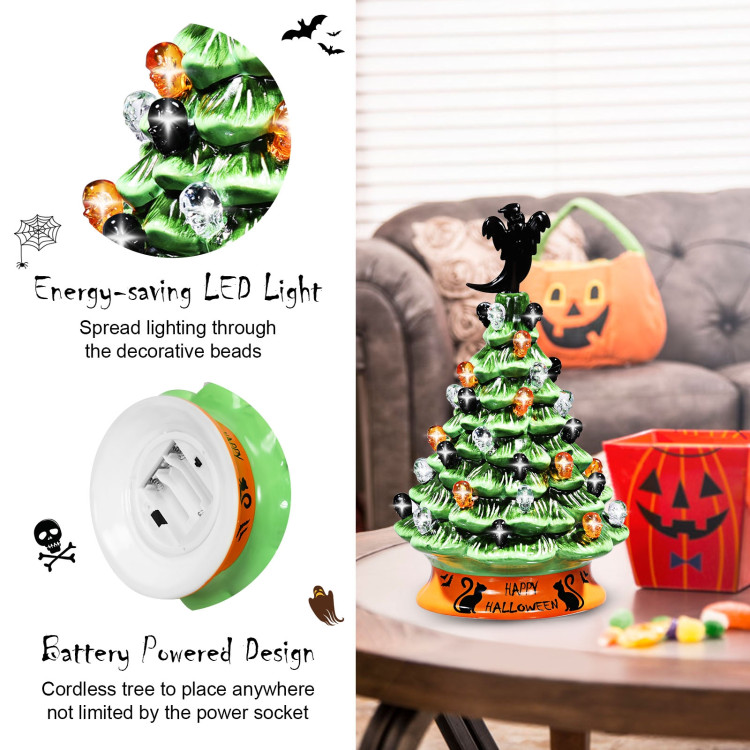 11.5 Inch Pre-Lit Ceramic Hand-Painted Tabletop Halloween TreeCostway Gallery View 9 of 10