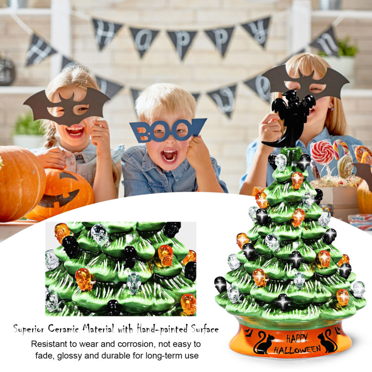 11.5 Inch Pre-Lit Ceramic Hand-Painted Tabletop Halloween TreeCostway Gallery View 3 of 10