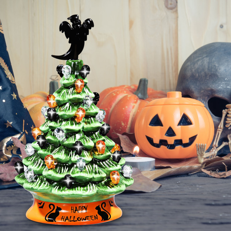 11.5 Inch Pre-Lit Ceramic Hand-Painted Tabletop Halloween TreeCostway Gallery View 7 of 10