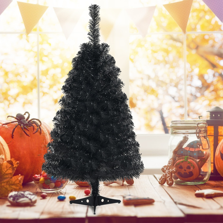 3 Feet Unlit Artificial Christmas Halloween Mini Tree with Plastic Stand-BlackCostway Gallery View 1 of 10