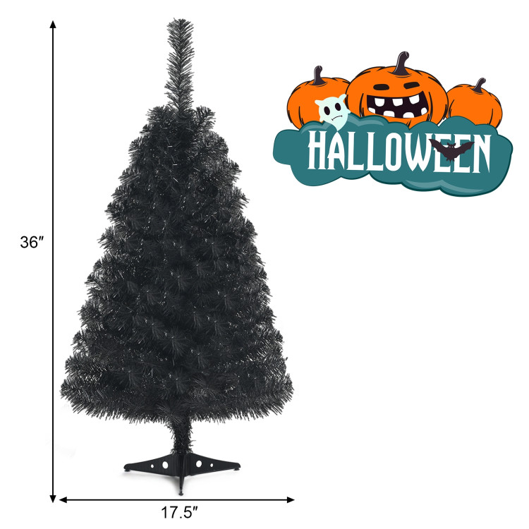 3 Feet Unlit Artificial Christmas Halloween Mini Tree with Plastic Stand-BlackCostway Gallery View 4 of 10