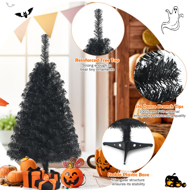 3 Feet Unlit Artificial Christmas Halloween Mini Tree with Plastic Stand-BlackCostway Gallery View 9 of 10
