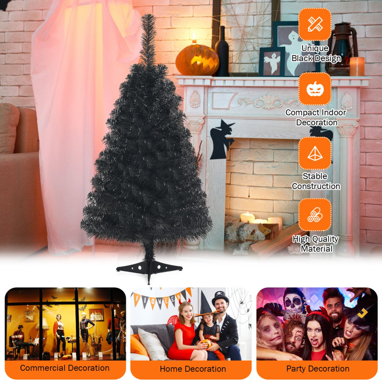 3 Feet Unlit Artificial Christmas Halloween Mini Tree with Plastic Stand-BlackCostway Gallery View 2 of 10
