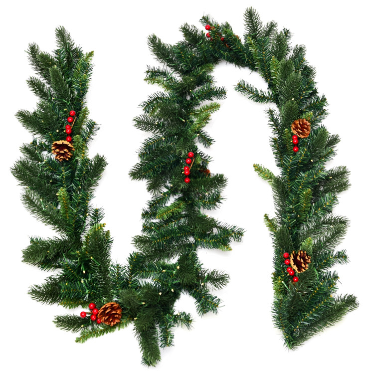9 Feet Pre-lit Artificial Christmas Garland Red Berries with LEDCostway Gallery View 9 of 11