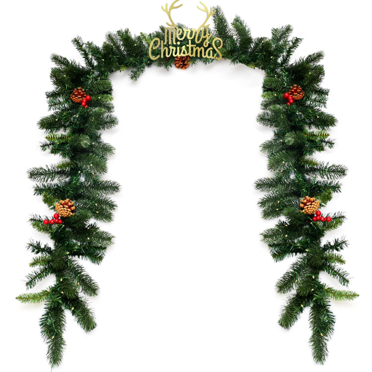 9 Feet Pre-lit Artificial Christmas Garland Red Berries with LEDCostway Gallery View 10 of 11