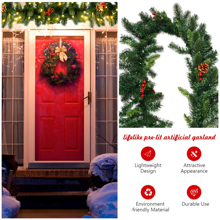 9 Feet Pre-lit Artificial Christmas Garland Red Berries with LEDCostway Gallery View 11 of 11