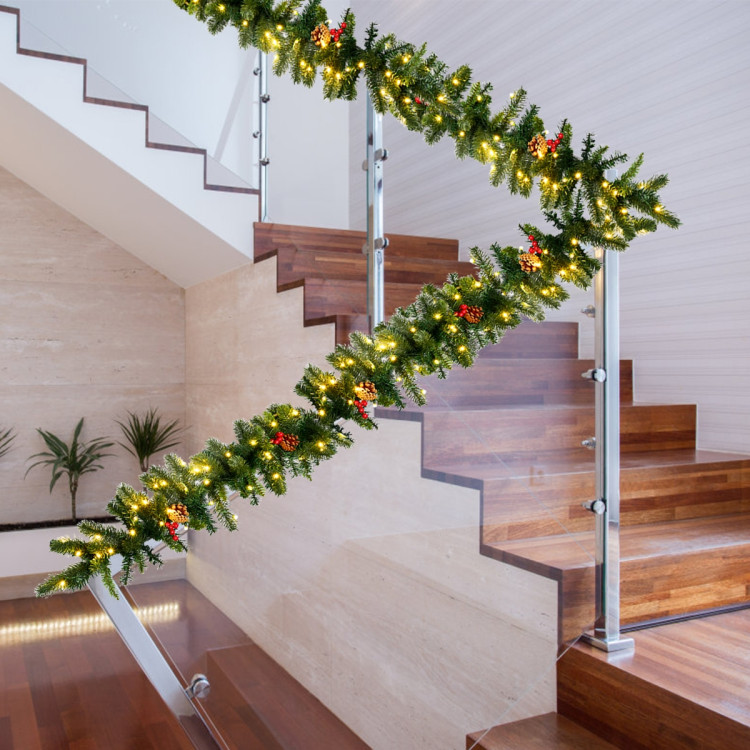 9 Feet Pre-lit Artificial Christmas Garland Red Berries with LEDCostway Gallery View 6 of 11