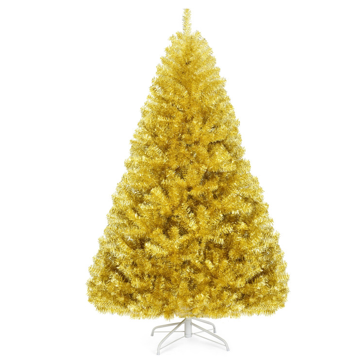 6/7.5 Feet Artificial Tinsel Christmas Tree Hinged with Foldable Stand-6 ftCostway Gallery View 3 of 12