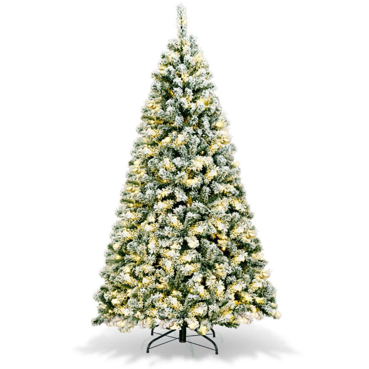 6 Feet Pre-Lit Premium Snow Flocked Hinged Artificial Christmas TreeCostway Gallery View 1 of 9