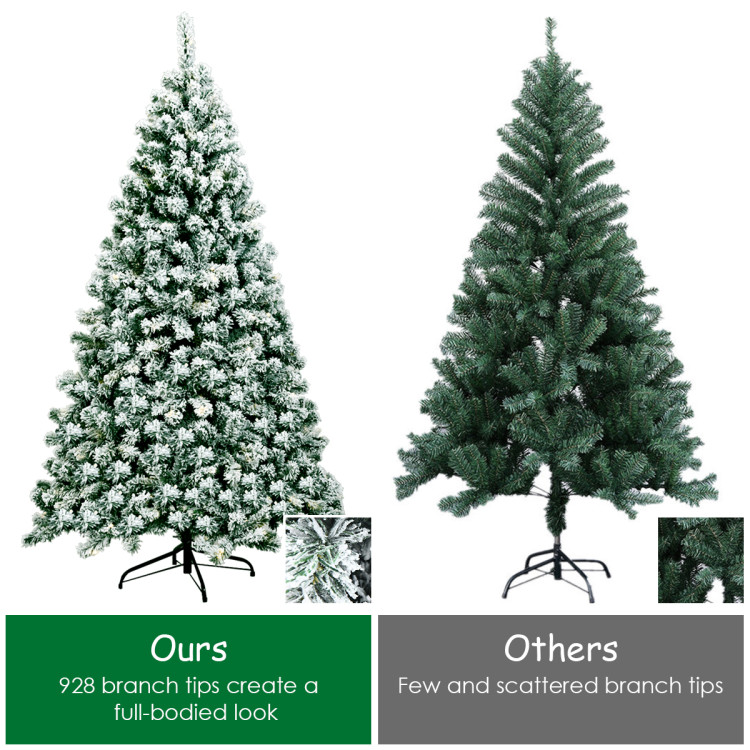 6 Feet Pre-Lit Premium Snow Flocked Hinged Artificial Christmas TreeCostway Gallery View 8 of 9