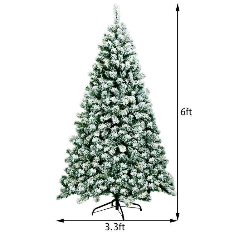 6 Feet Pre-Lit Premium Snow Flocked Hinged Artificial Christmas TreeCostway Gallery View 5 of 9