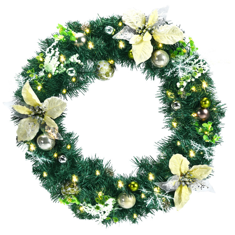 24-Inch Pre-lit Artificial Christmas Wreath with Mixed DecorationsCostway Gallery View 9 of 11