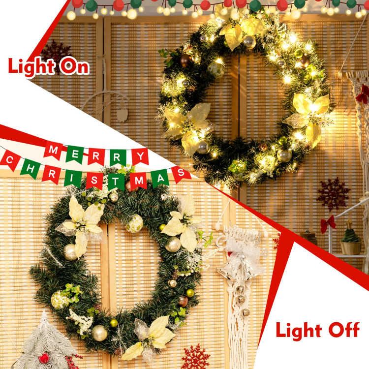 24-Inch Pre-lit Artificial Christmas Wreath with Mixed DecorationsCostway Gallery View 3 of 11