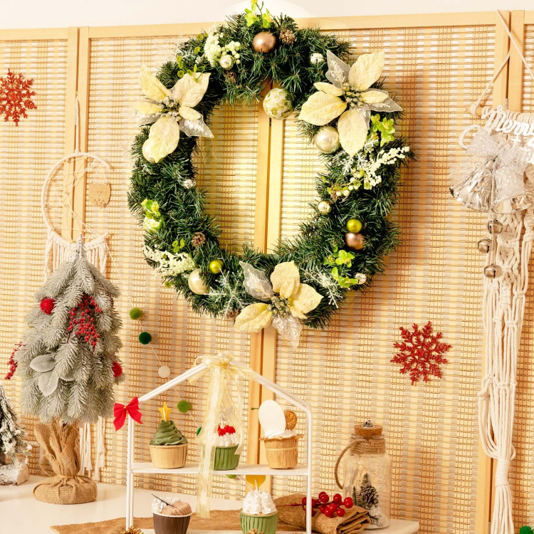 24-Inch Pre-lit Artificial Christmas Wreath with Mixed DecorationsCostway Gallery View 2 of 11