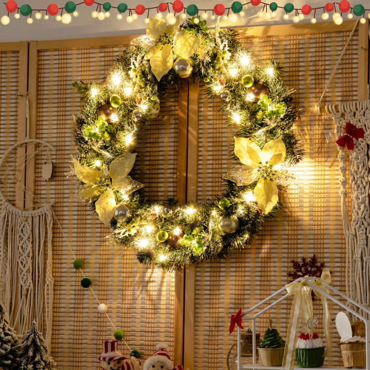 24-Inch Pre-lit Artificial Christmas Wreath with Mixed DecorationsCostway Gallery View 6 of 11