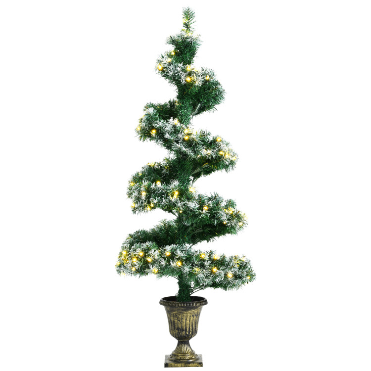 4 Feet Pre-Lit Spiral Wintry Helical Tree for Holiday CelebrationCostway Gallery View 1 of 13