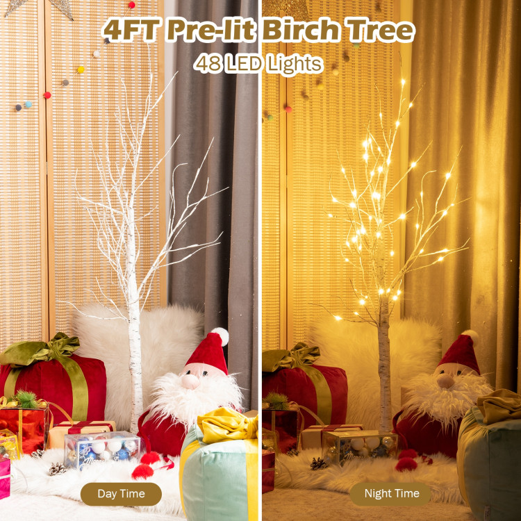 Pre-lit White Twig Birch Tree for Christmas Holiday with LED Lights-4 ftCostway Gallery View 10 of 11