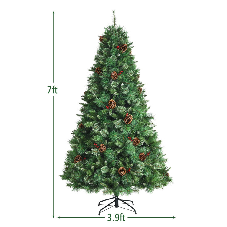 7 Feet Unlit Hinged PVC Artificial Christmas Pine Tree with Red BerriesCostway Gallery View 4 of 10