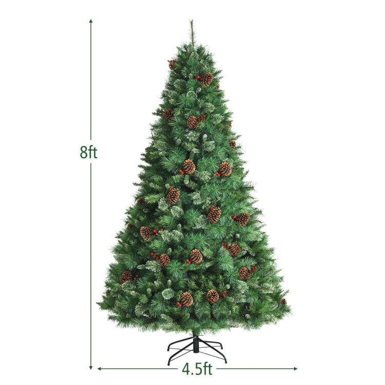 8 Feet Unlit Hinged PVC Artificial Christmas Pine Tree with Red BerriesCostway Gallery View 4 of 10