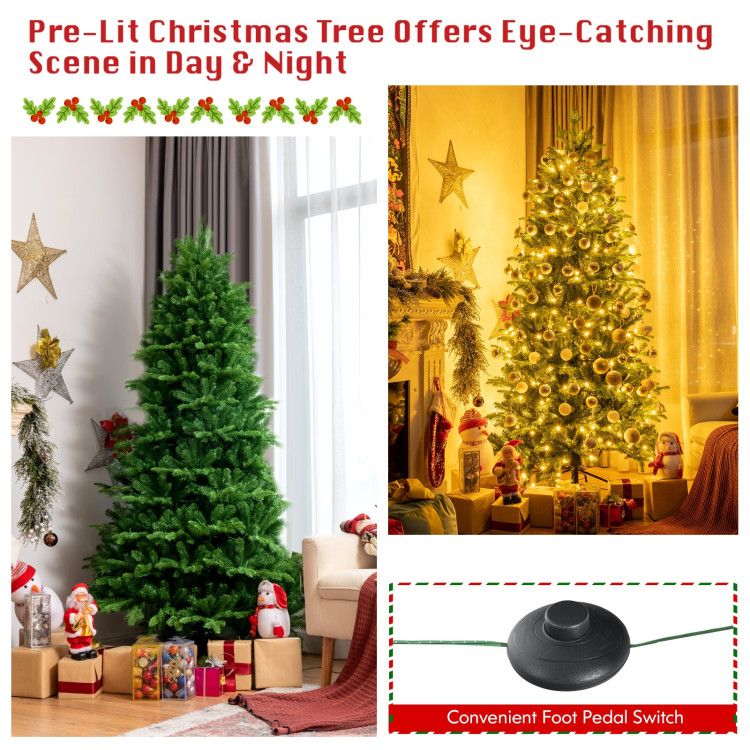 Realistic Pre-Lit Hinged Christmas Tree with Lights and Foot Switch ...