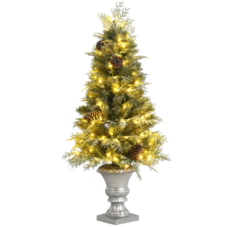 4 Feet Artificial Pre-Lit Christmas Tree with Pine ConesCostway Gallery View 4 of 13