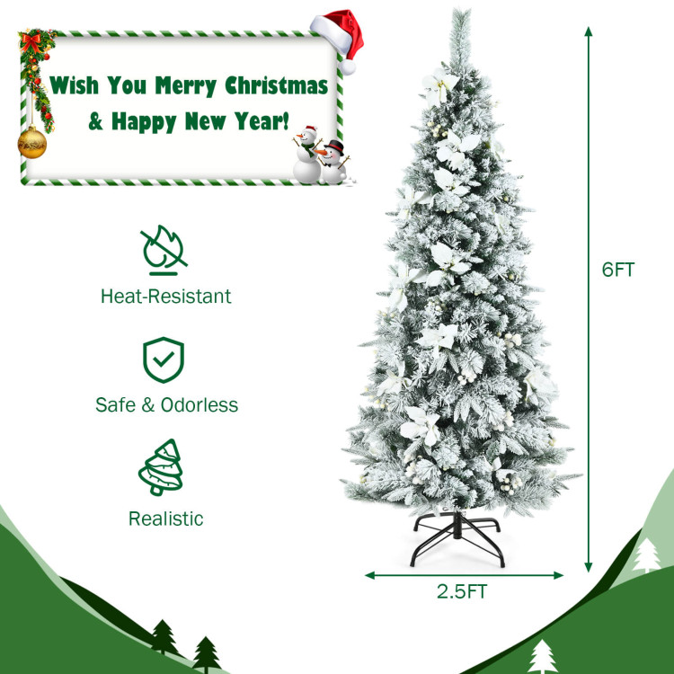 Snow Flocked Christmas Tree with White Realistic Tips Unlit - Green+White - 7 Foot