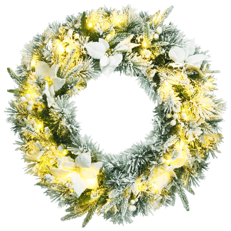 24 Inches Pre-Lit Artificial Christmas Wreath with 50 LED LightsCostway Gallery View 11 of 12