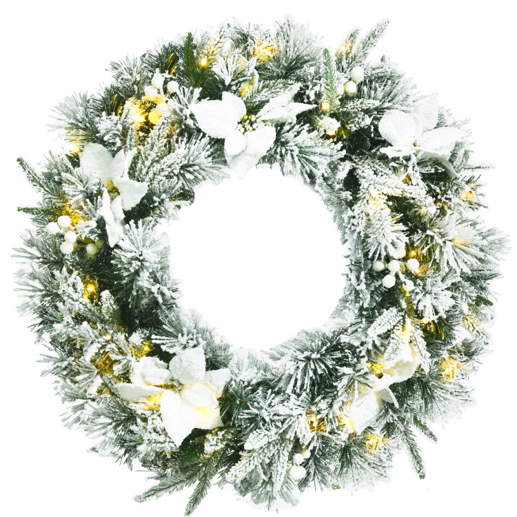 24 Inches Pre-Lit Artificial Christmas Wreath with 50 LED LightsCostway Gallery View 1 of 12