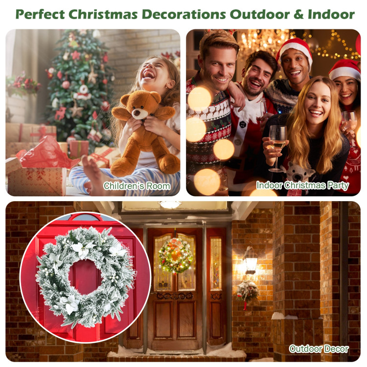 24 Inches Pre-Lit Artificial Christmas Wreath with 50 LED LightsCostway Gallery View 5 of 12