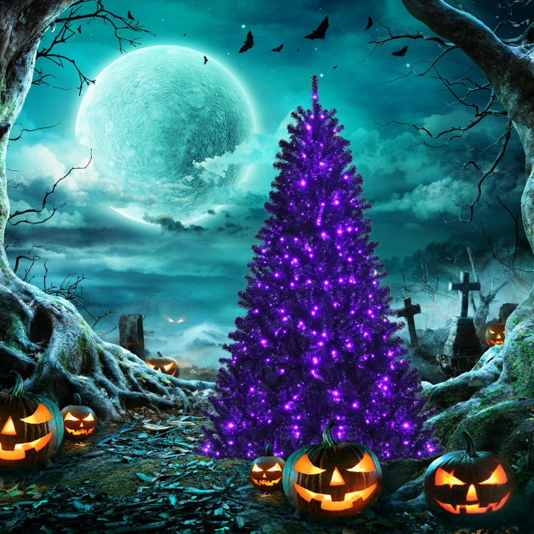Costway 5 ft. Purple Pre-Lit LED Halloween Artificial Christmas