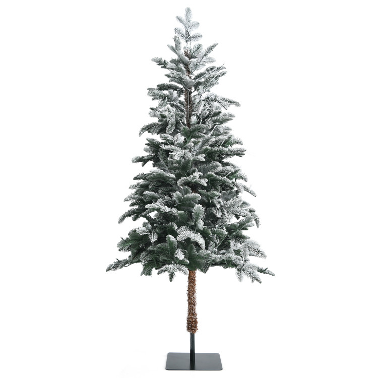 6 Feet Artificial Snow Flocked Pencil Christmas Tree with Warm White LED LightsCostway Gallery View 9 of 12