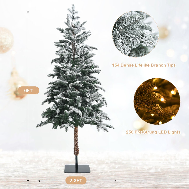 6 Feet Artificial Snow Flocked Pencil Christmas Tree with Warm White LED LightsCostway Gallery View 4 of 12