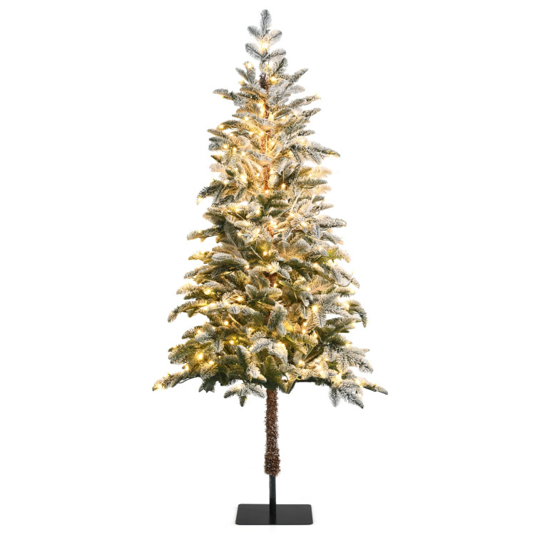 6 Feet Artificial Snow Flocked Pencil Christmas Tree with Warm White LED LightsCostway Gallery View 1 of 12
