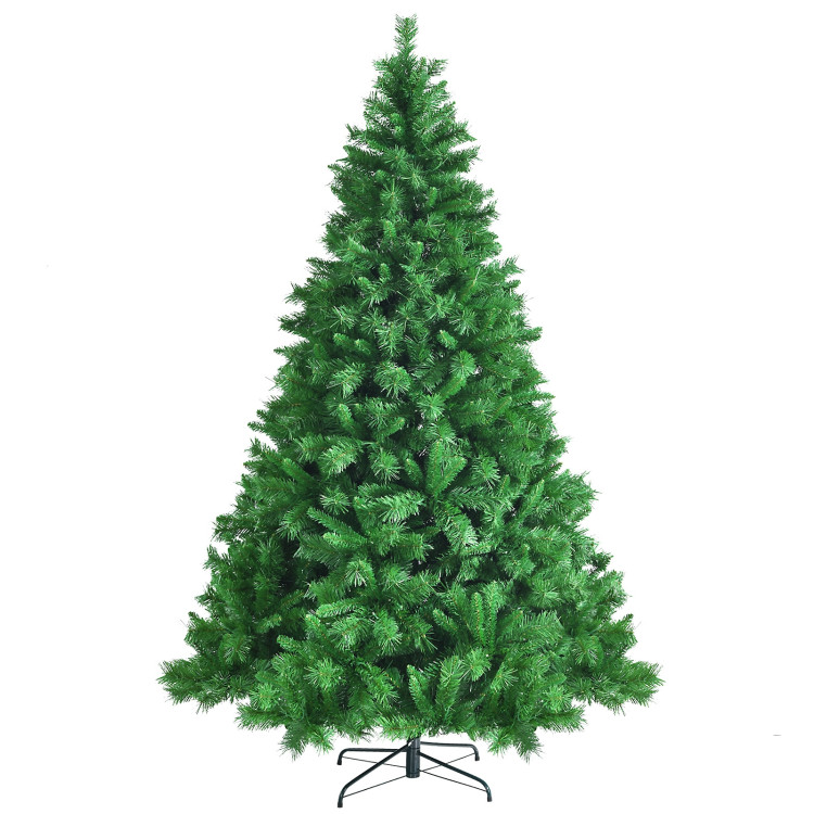 Pre-Lit Hinged Lifelike Lush Artificial Christmas Tree with PVC Tips-7'Costway Gallery View 9 of 13