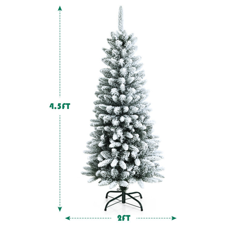 Snow-Flocked Hinged Artificial Christmas Pencil Tree with Mixed Tips-4.5 ftCostway Gallery View 4 of 10