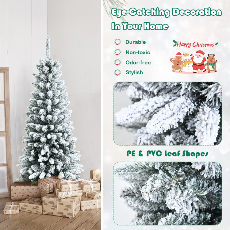 Snow-Flocked Hinged Artificial Christmas Pencil Tree with Mixed Tips-4.5 ftCostway Gallery View 9 of 10
