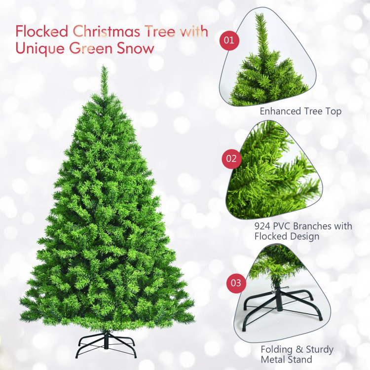 Snow Flocked Artificial Christmas Tree with Metal Stand-6.5'Costway Gallery View 11 of 11
