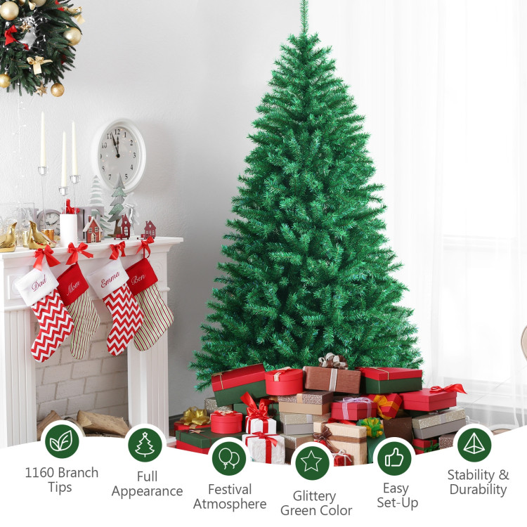 7 Feet Green Artificial Christmas Tree with 1160 Iridescent Branch TipsCostway Gallery View 3 of 13