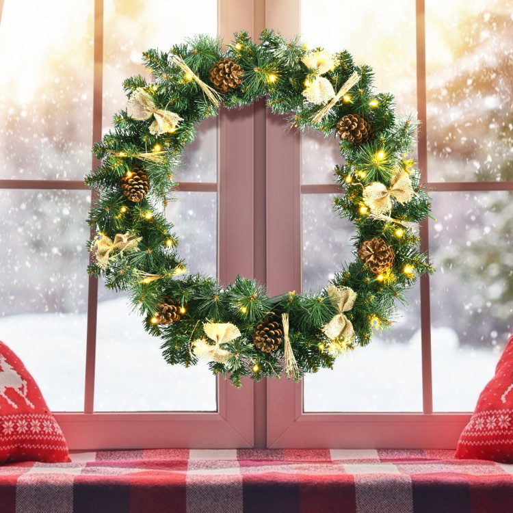 30 Inch Pre-lit Christmas Wreath with Mixed DecorationsCostway Gallery View 7 of 11
