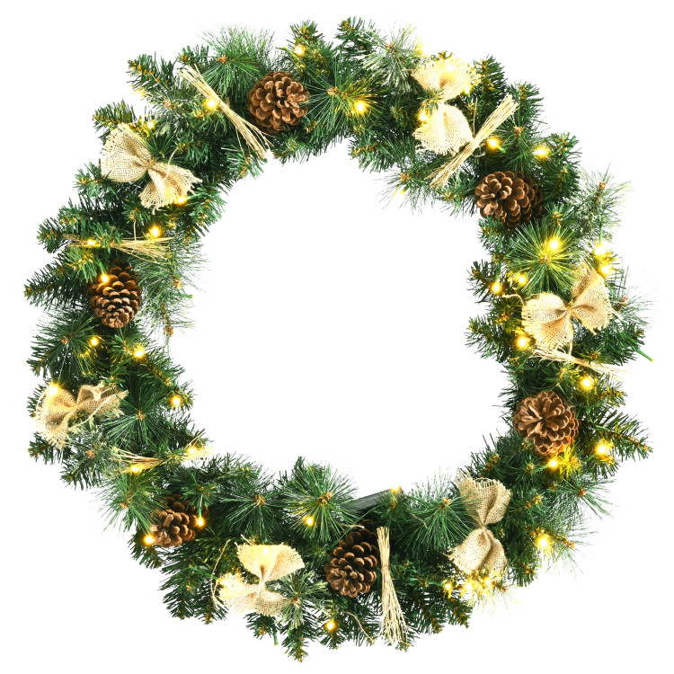 30 Inch Pre-lit Christmas Wreath with Mixed DecorationsCostway Gallery View 8 of 11