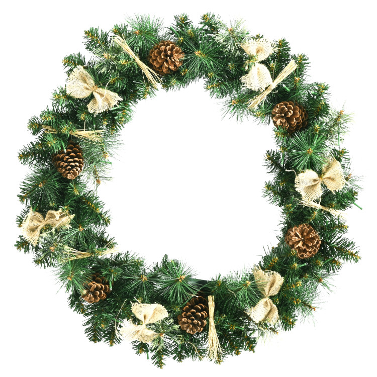 30 Inch Pre-lit Christmas Wreath with Mixed DecorationsCostway Gallery View 1 of 11