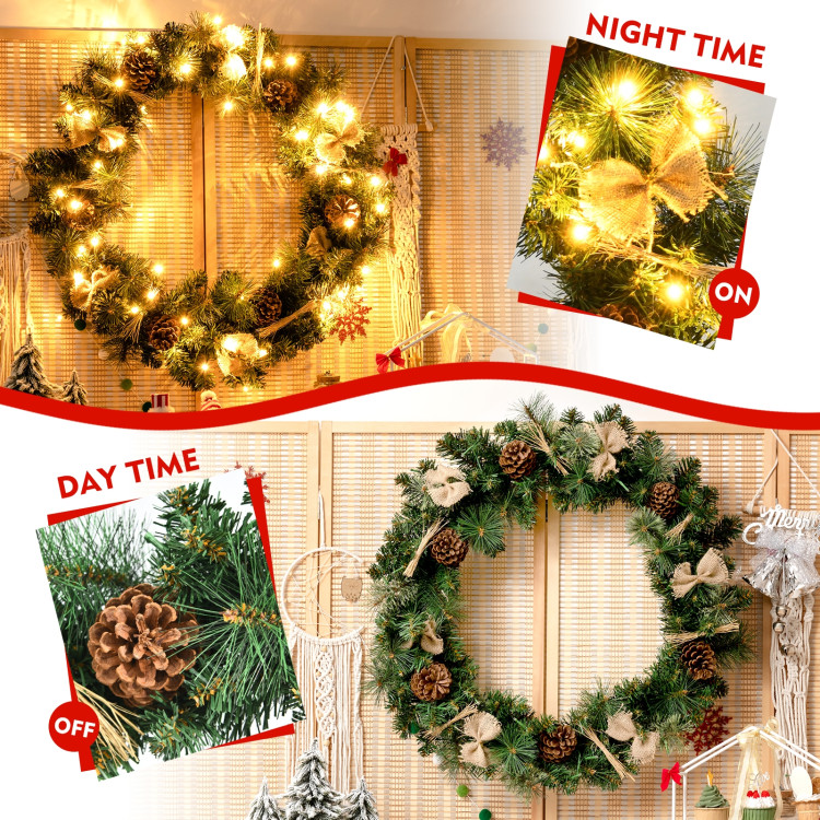 30 Inch Pre-lit Christmas Wreath with Mixed DecorationsCostway Gallery View 3 of 11