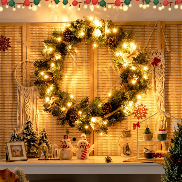 30 Inch Pre-lit Christmas Wreath with Mixed DecorationsCostway Gallery View 6 of 11