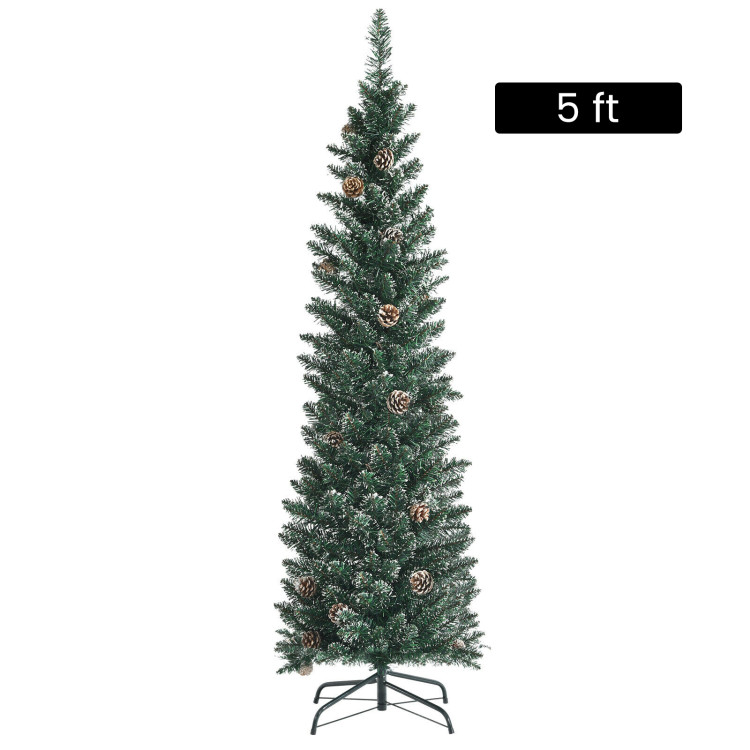 Snowy Artificial Pencil Christmas Tree with Pine Cones-5 ftCostway Gallery View 1 of 10