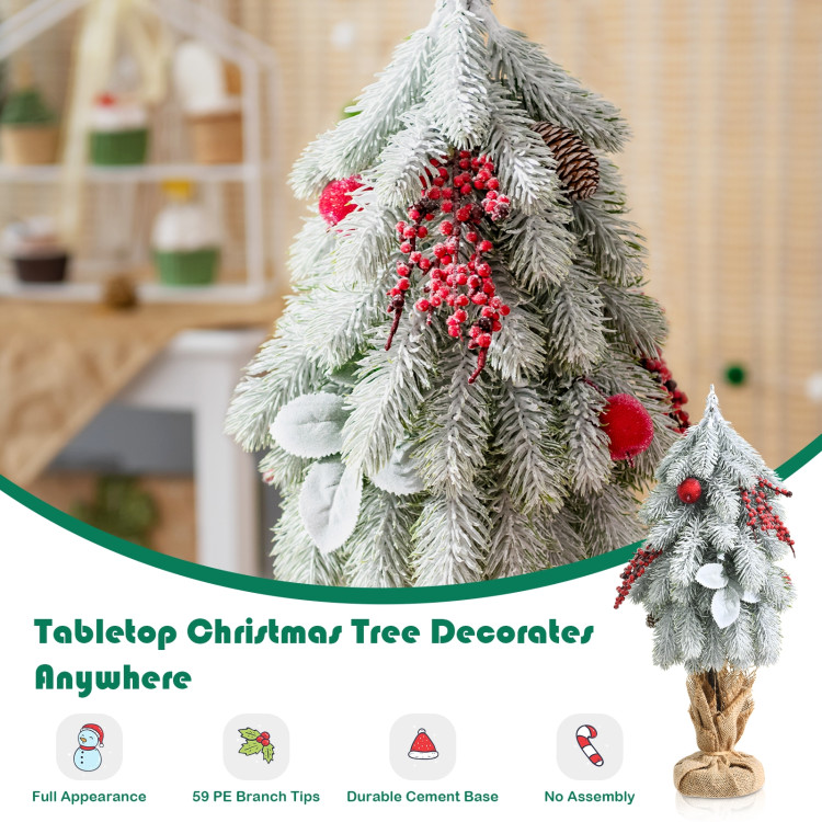 19 Inch Snow Flocked Christmas Tree with Pine Cones and Red BerriesCostway Gallery View 3 of 11