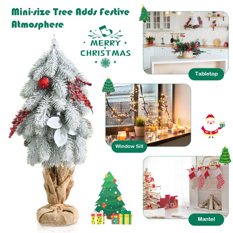 19 Inch Snow Flocked Christmas Tree with Pine Cones and Red BerriesCostway Gallery View 10 of 11